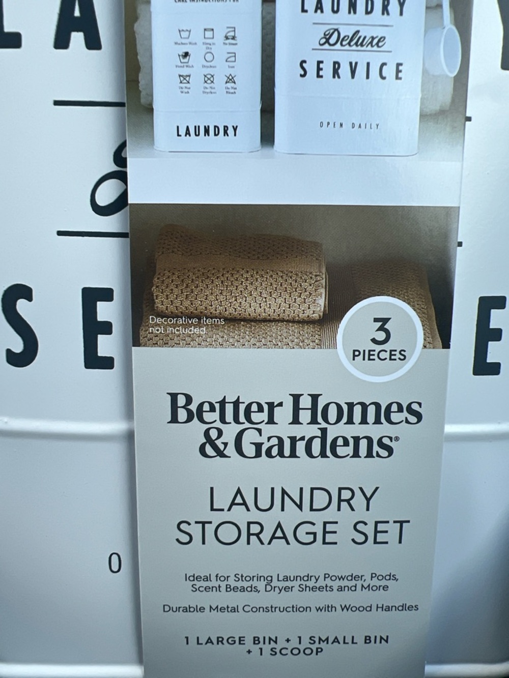 Laundry Deluxe Service Storage Canister Set - White with Wood Handles - Picture 4 of 6